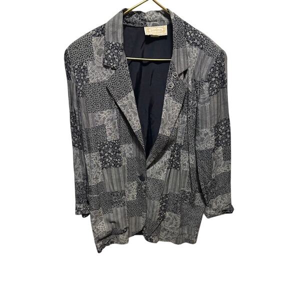 Bonjour Jackets & Blazers - Vintage Bonjour Patchwork Blazer Women’s Medium Floral Geometric Jacket 80s 90s